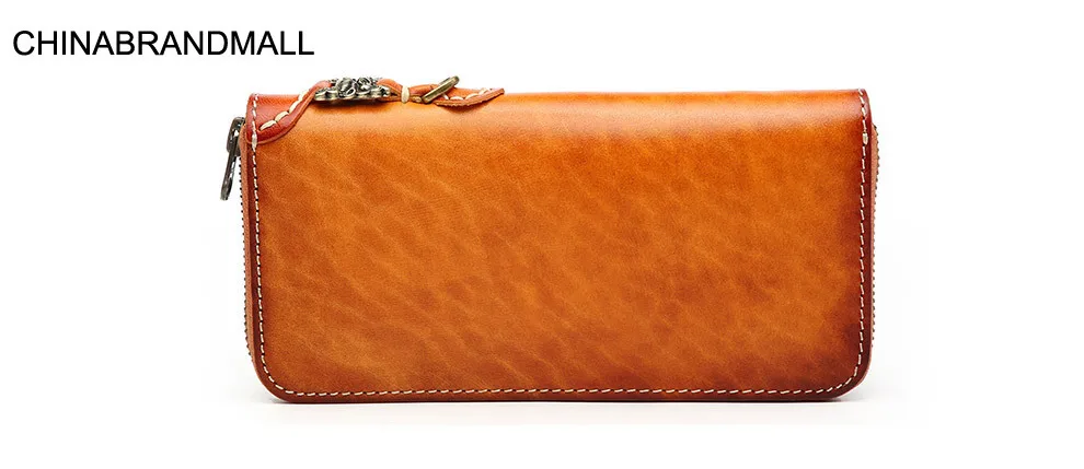 

genuine leather cow skin long purse solid zip wallet for women