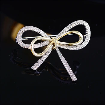 

Elegant Delicate Two-color Bowknot Brooches Pins White Zircon Brooch for Women Overcoat Simple Cute Bow-knot Jewelry Accessories