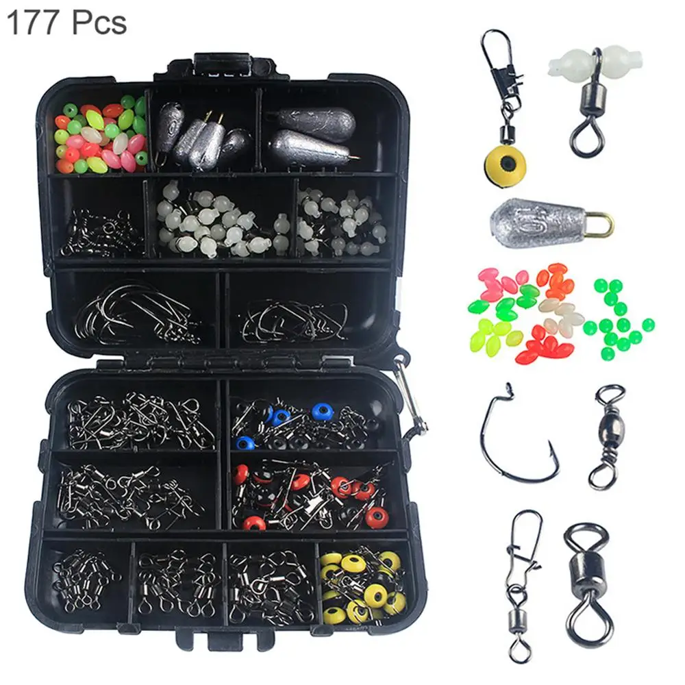 

177PCS/Set Fishing Swivel Set Tackle Kit Box Lead Clips/Beads/Hooks/Tubes/Swivels Baiting Terminal Rigs Carp Fishing Tackle Box