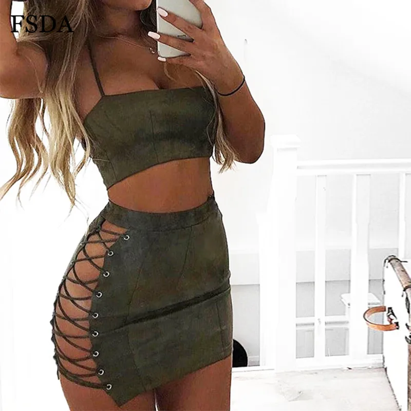 FSDA Women Set Sexy Two Piece Set Spaghetti Strap Crop Top Backless And Mini Bandage Skirt Suede Summer Party Outfits Clubwear FSDA Women Set Sexy Two Piece Set Spaghetti Strap Crop Top Backless And Mini Bandage Skirt Suede Summer Party Outfits Clubwear