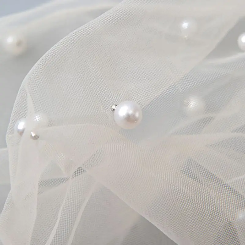 1Pair New Women Elegant Lace Detachable Elastic False Long Puff Sleeves Imitation Pearl Beaded Decorative Loose Arm Cover