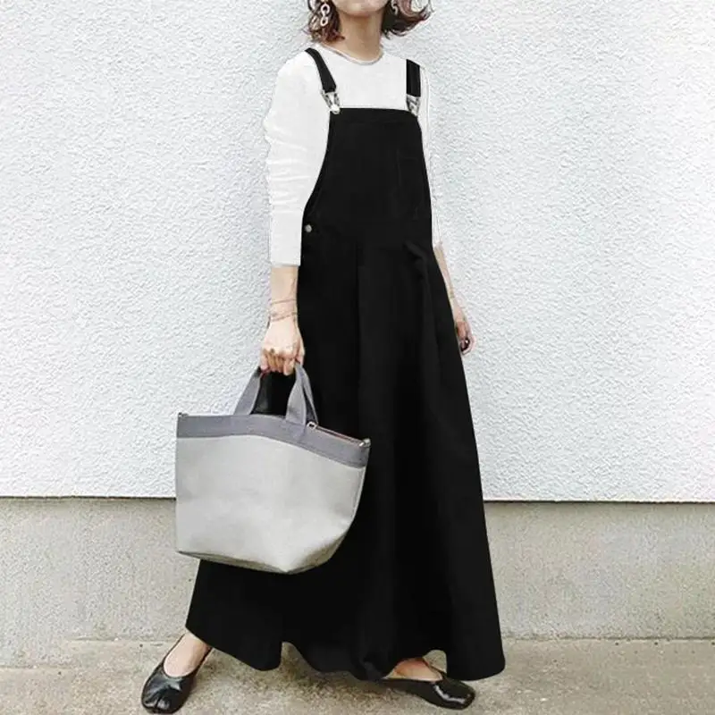 

VONDA 2020 Women Dress Vintage Casual Losoe Cotton Linen Square Collar Sleeveless Maxi Dress Plus Size Sundress Robe Femme