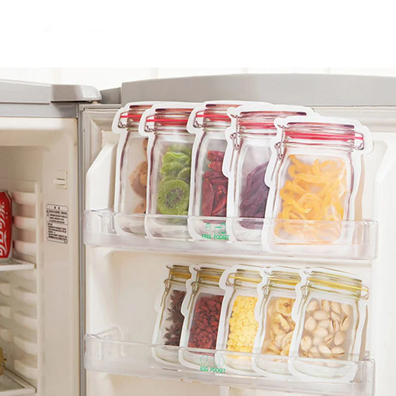 

1 Set Jar Pattern Food Saver Storage Bags Kitchen Organizer Self-sealing Snacks Reusable Fresh Bags Zero Waste Food Storage Bags
