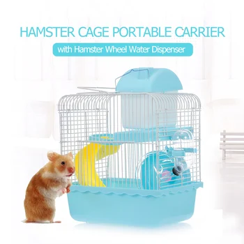 Hamster Cage Portable Carrier Two-Story Hamster Habitat with Hamster Wheel Water Dispenser for Hamster Mouse Small Pets