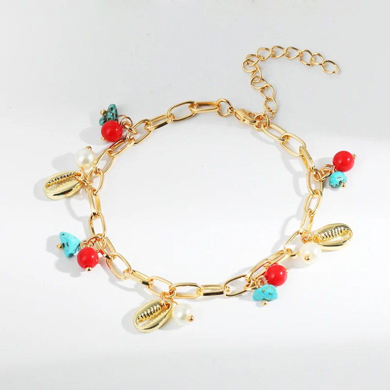 Изысканный Золотой браслет-цепочка с натуральным камнем и жемчугом, украшение из нержавеющей стали, браслет на руку Pulseira Feminin Новинка