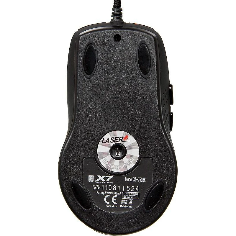 Мышь A4 XL-750BK красный/черный лазерная(3600dpi) USB2.0 игровая(6but