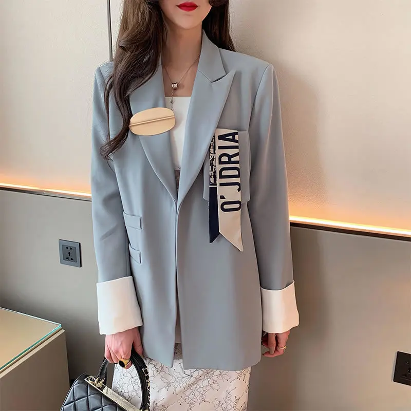 

loose Letter Plus Size Blazer Fashion New 2020 Spring Pocket Single Breasted Patchwork Goddess Fan Minority Coat Top V144