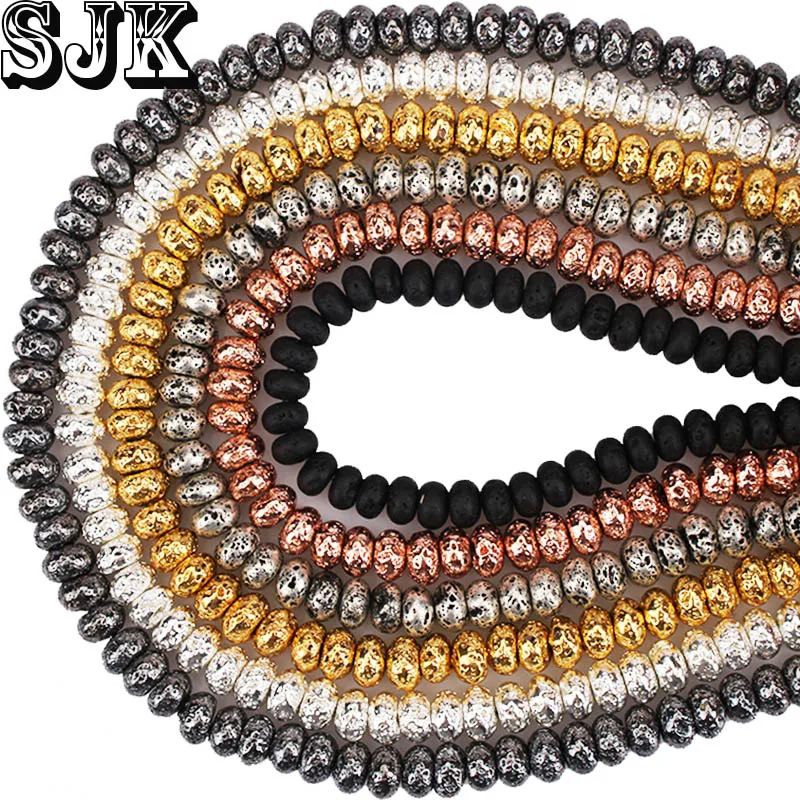 

Natural Lava Stone Gold Silver Copper Black Plating Rondelle Loose Spacer Beads For Jewelry Making DIY Bracelet Necklace