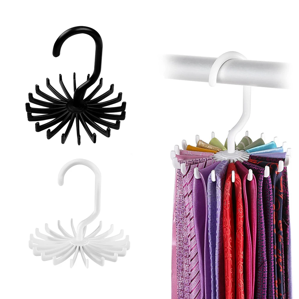 

360 Degree Creative Multi-Function Tie Rack Rotatable Tie Hanger Holds 20 Men Neck Ties Scarf Belt Jewelry Cap Storage Organizer