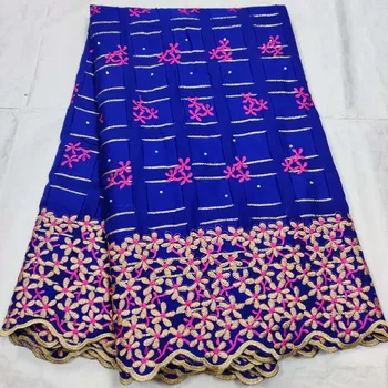 

2020 Blue African Swiss Voile Lace Fabric High Quality Nigerian Embroidery Tissues French 100% Pure Cotton Lace Fabric for Women