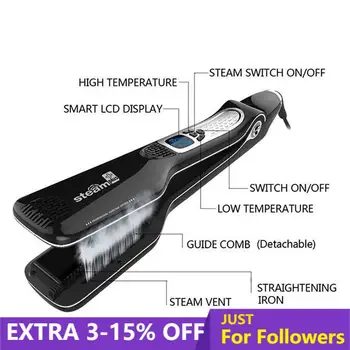 

Steam Hair Straightener Brush Titanium Ceramic Flat Iron Professional Electric Hair Comb Fast LCD Hair Straightening Flat Iron