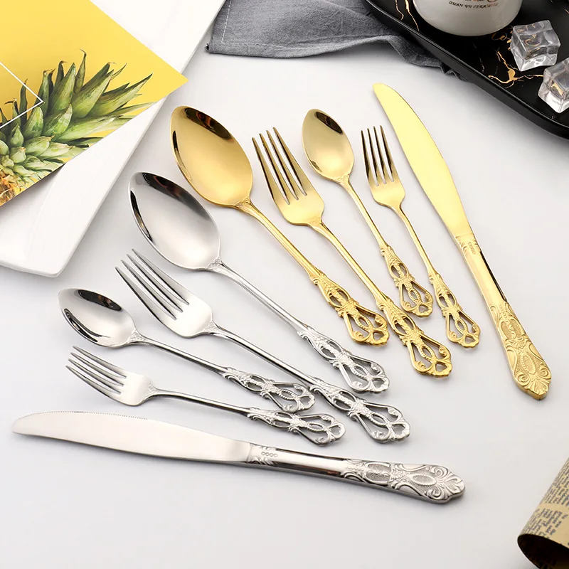 

304 Stainless Steel Flatware Set Black Dinnerware Set Cutlery Set Tableware Silverware Set Western Food Fork Knife Drop Shipping