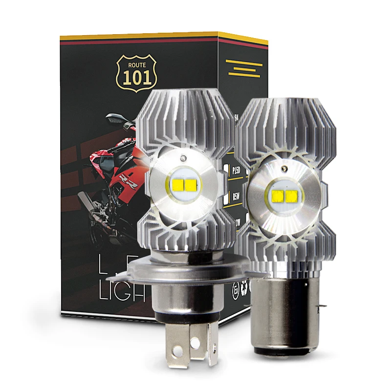 Route101 H4 LED Headlight for Motorcycle HS1 Hi/Lo Headlamp S2 H6 BA20D LED Moto White 12V Bulb 9-85V Motorbike Scooter ATV Lamp