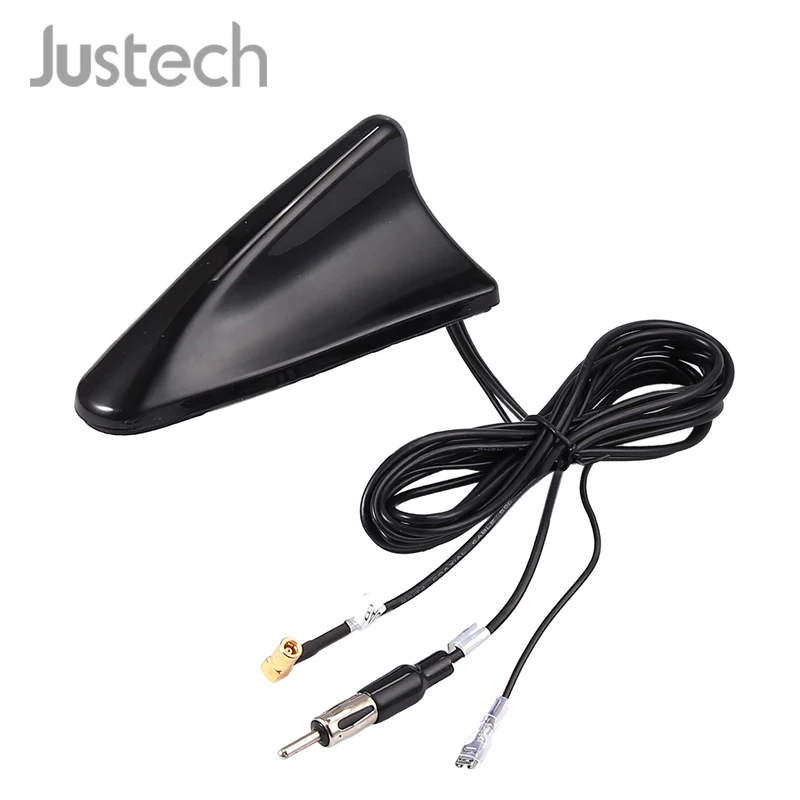 

Justech FM Dachantenne Antenne Shark Design Aktiv SMB Kupplung DIN Stecker 5m For Sony Pioneer Kenwood DAB Radio Signal Aerials