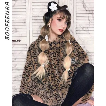 

BOOFEENAA Cute Shaggy Leopard Print Oversized Hoodie Women Clothes Winter Fleece Pullover Baggy Hooded Sweatshirts C77-AF44