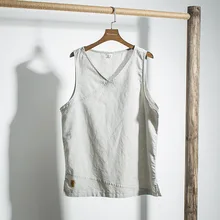Летний Стиль Хлопок Лен жилет мужской v-образным вырезом без рукавов в китайском стиле сплошной цвет мужской жилет поколение F