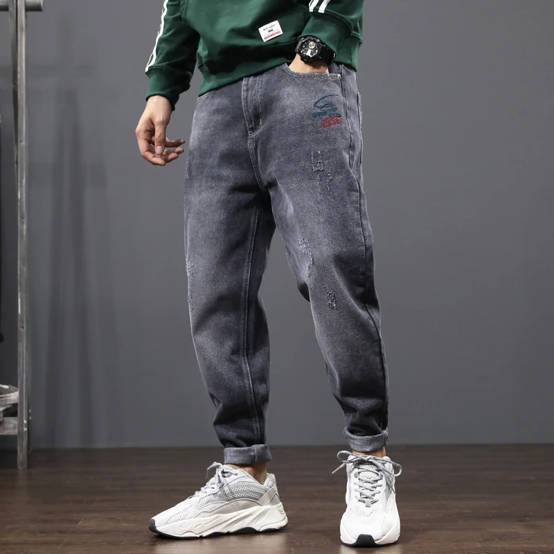 

Fashion Streetwear Men Jeans Loose Fit Black Gray Embroidery Designer Denim Harem Pants Homme Japanese Vintage Hip Hop Jeans Men