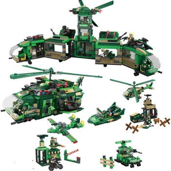 

New 6 in 1 Military-based Aircraft Speedboat Tank Building Blocks Figures Plane Model Set Bricks Boys Toys Birthday Gift 1059pcs