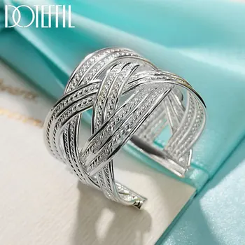 

DOTEFFIL 925 Sterling Silver Big Net Weaving Ring Retro For Women Fashion Wedding Engagement Party Gift Charm Jewelry