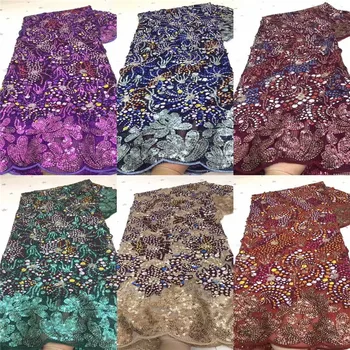

High Quality Sequins Lace Fabrics 2021 green/yellow Latest African Sequence Lace Fabric for Bridal Lace Nigerian Net Lace Fabric