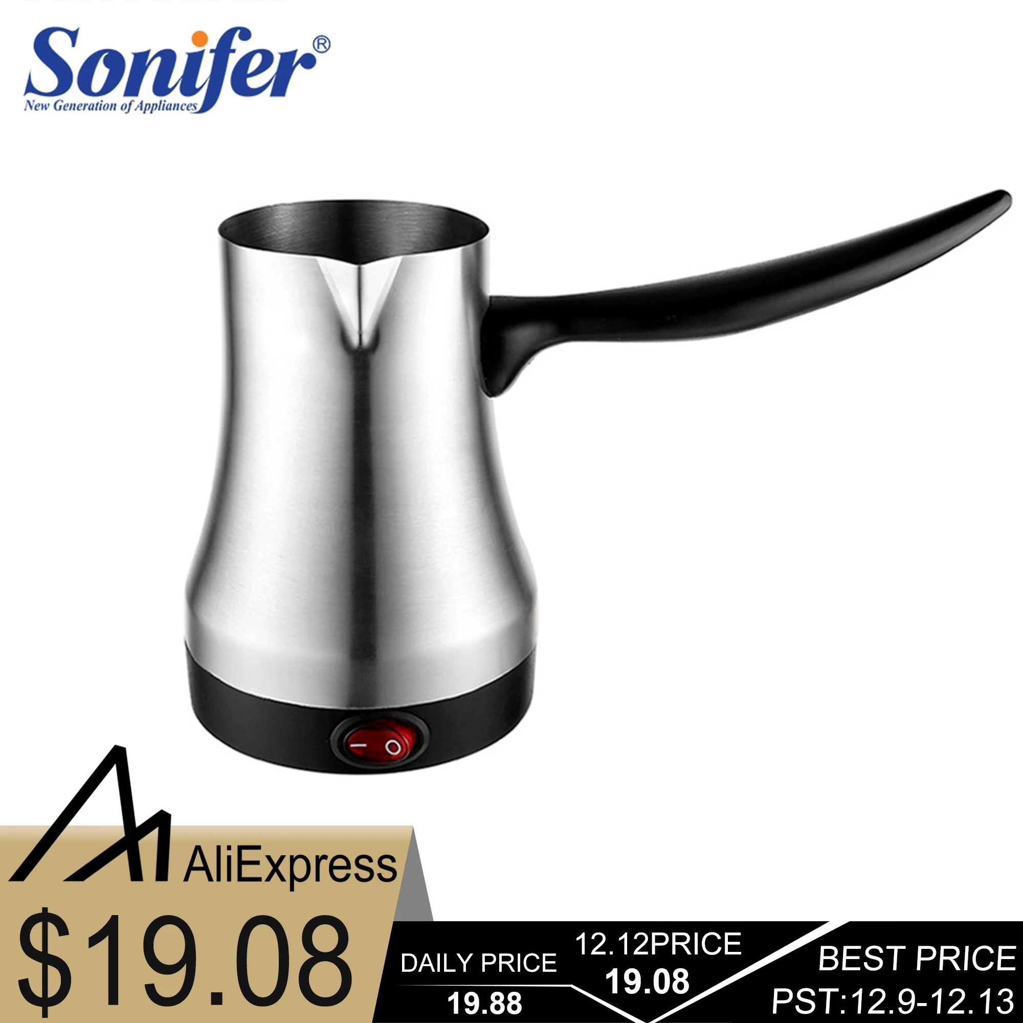 Baratos Cafetera de acero inoxidable, cafetera de pavo, cafetera eléctrica de viaje, cafetera de leche hervida para regalo 220V Sonifer