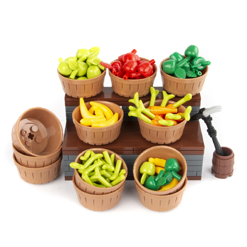 MOC City Accessories Figures Food Fruit Apple Banana Basket Compatible Legoings Bricks Children‘s DIY Toy Gift (6)