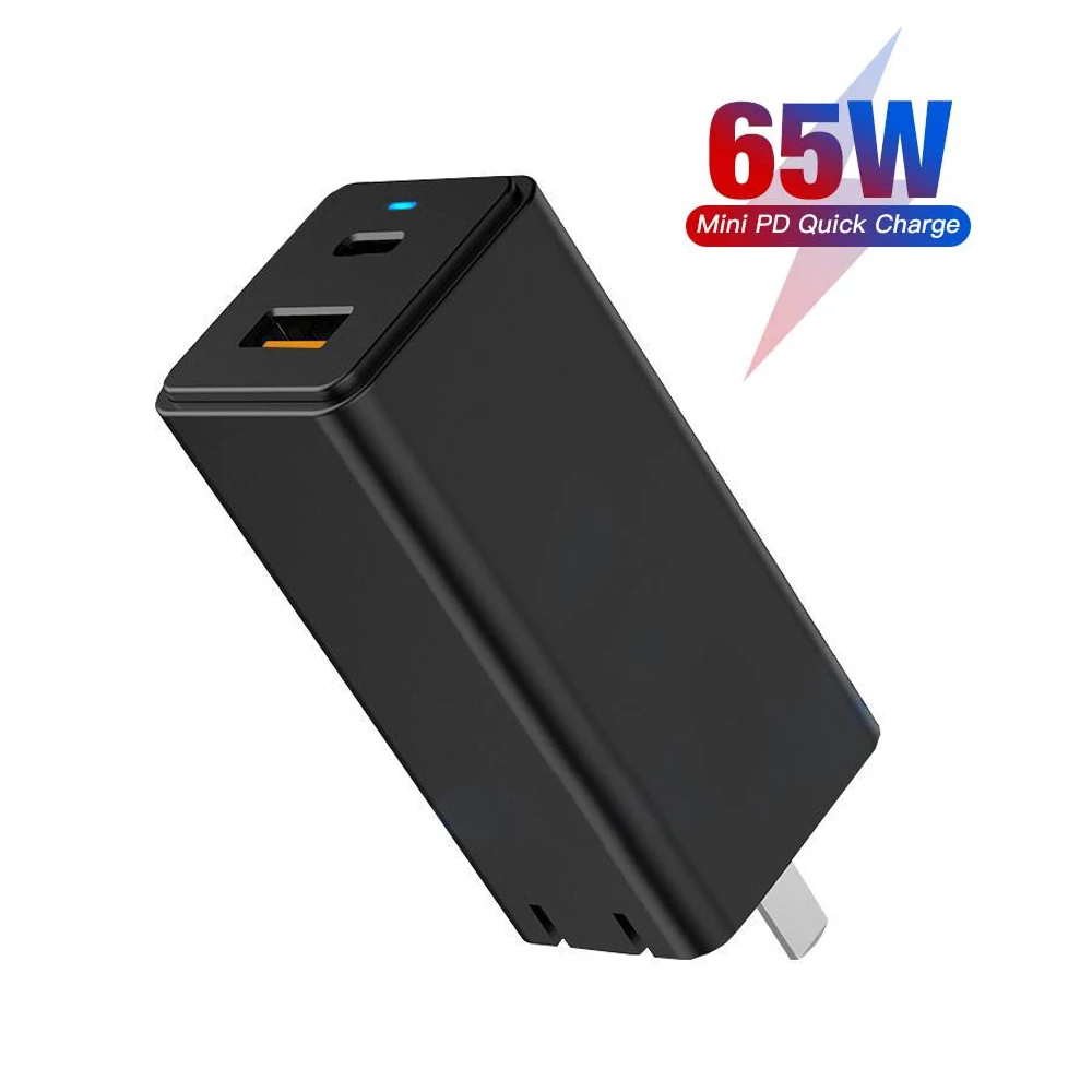 

US Plug GaN Fast Charger 65W 20V 3.25A Quick Charge 4.0 3.0 USB C PD Charger 2 Ports Portable Charger For Macbook Pro for iPhone