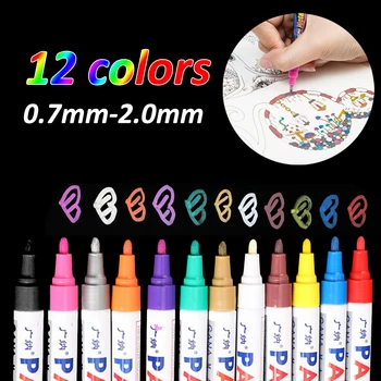 

12 Colors Metallic Micron Pen Detailed Marking Color Metal Marker for Album Black Paper Drawing School Art Supplies Paint Pens