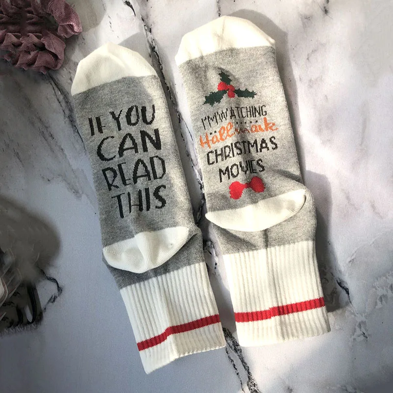 Хит, носки с рождественским принтом из фильма, хлопковые теплые носки на молнии для мужчин и женщин, рождественские носки с принтом из фильма, мужские носки - Цвет: white