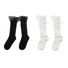 Женские носки в рубчик, трикотажные хлопковые носки с оборками, сетчатые носки с бантом в стиле Лолиты, чулочно-носочные изделия, Новинка