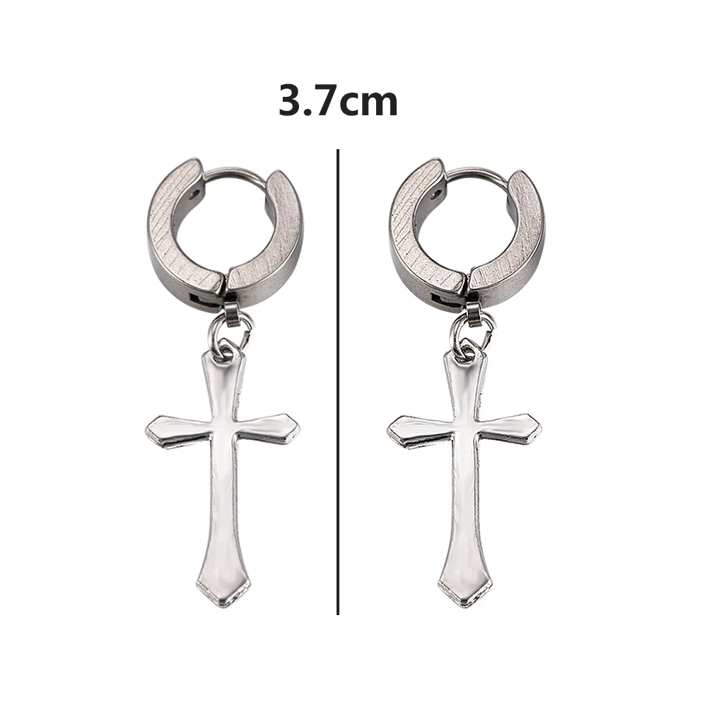 Men Women Metal Hip Hoop Cross Drop Dangle Earrings