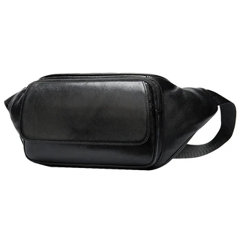 

Genuine Leather Men Waist Bag Cell Phone Bag for the Belt Sac Banana Homme Travel Crossbody Bags Male Fanny Chest Pack Black