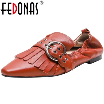 

FEDONAS Fashion Newest Genuine Leather Women's Flats Classic Design Metal Decoration Shoes For Women Casual Prom Shoes Woman
