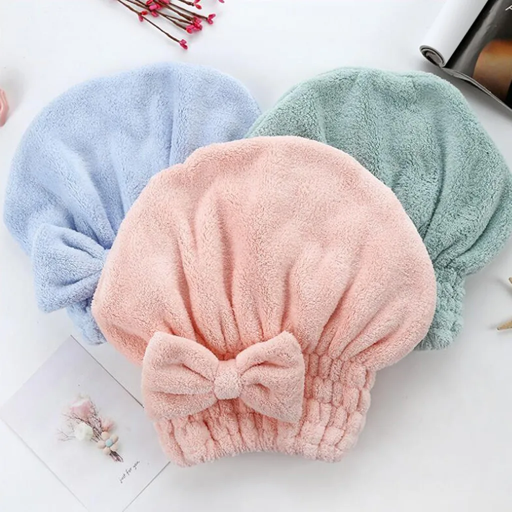 Microfibre Quick Hair Drying Bath Spa Bowknot Wrap Towel Hat Cap For Bath Bathroom Solid Color Bathroom Accessories Swimming Hat