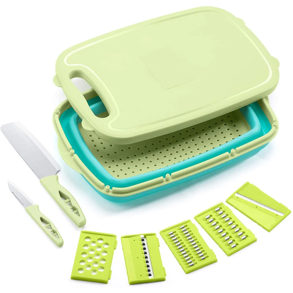 Cutting Board Set Multifunctional Collapsible Basket Drain Mandoline