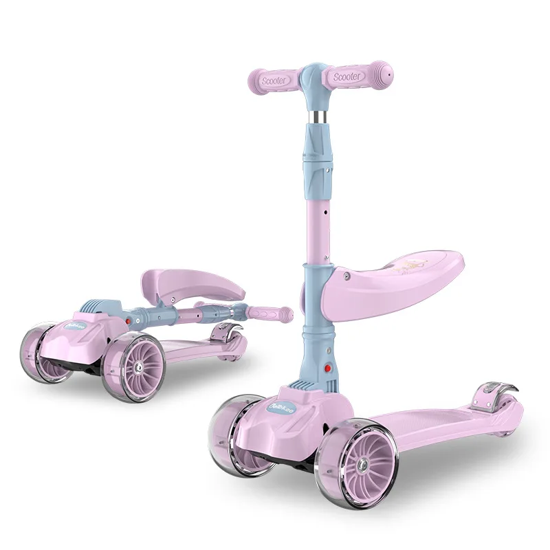 Складной Детский самокат с 3 колесами, кикборд с сиденьем для детей от 2 до 6 лет, детская игрушка, ходунки для малышей, подарок на день рождения - Цвет: Розовый