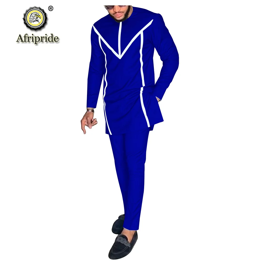 В африканском стиле Для мужчин Дашики наряды рубашка с длинными рукавами костюм брюки из Анкары размера плюс комплект одежды Блузка карманы AFRIPRIDE S1916032