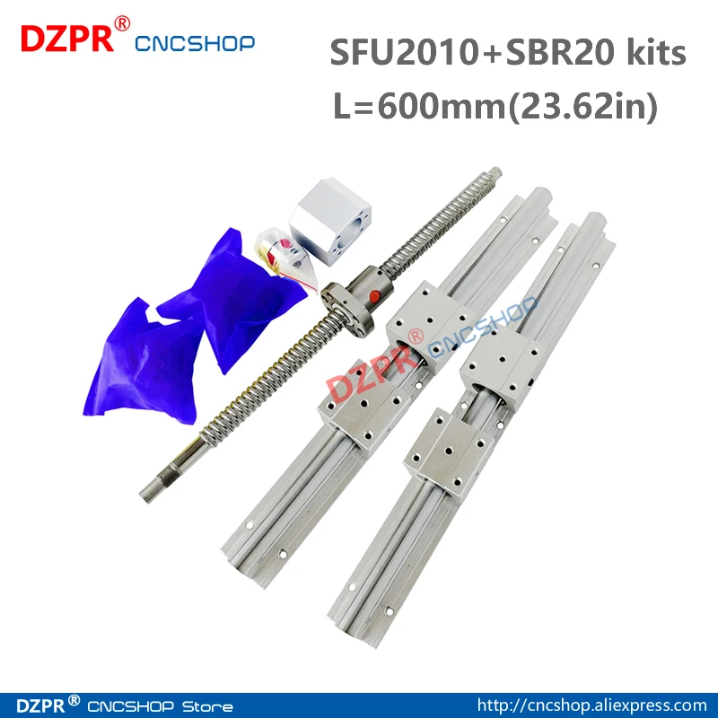 

CNC Parts Set SFU2010 600mm 23.62in + SBR20 600mm Rail SBR20UU block BK15/BF15 End Support+RM2010 Nut bracket 12mm*8mm coupler