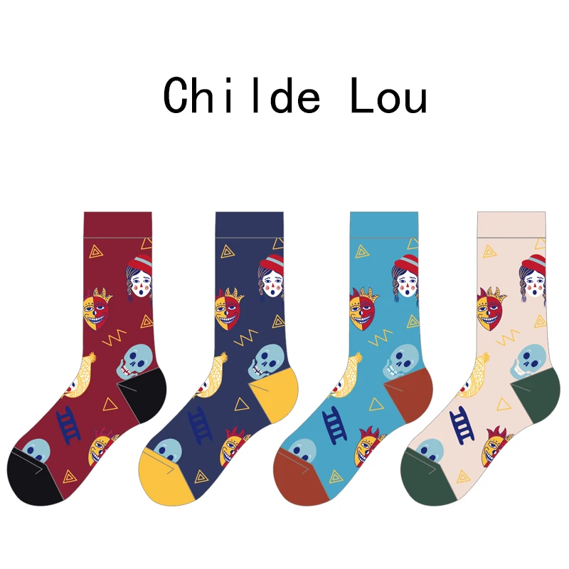 LOUGONGZI graphic socks funny sox creative happy color art pattern cotton fashion geometric hosiery novelty patterned sandal