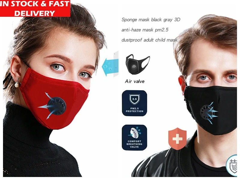 

1Pcs Fashion Respirator Masks With Breathing Valve Washable Cotton Activated Carbon Filter PM2.5 Mouth Masks Anti Dust Allergy