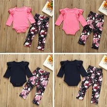 Одежда для маленьких девочек однотонный боди с длинными рукавами, Одежда для новорожденных цветочный рисунок, комплект из 2 предметов, зимняя детская одежда для девочек, roupa infantil