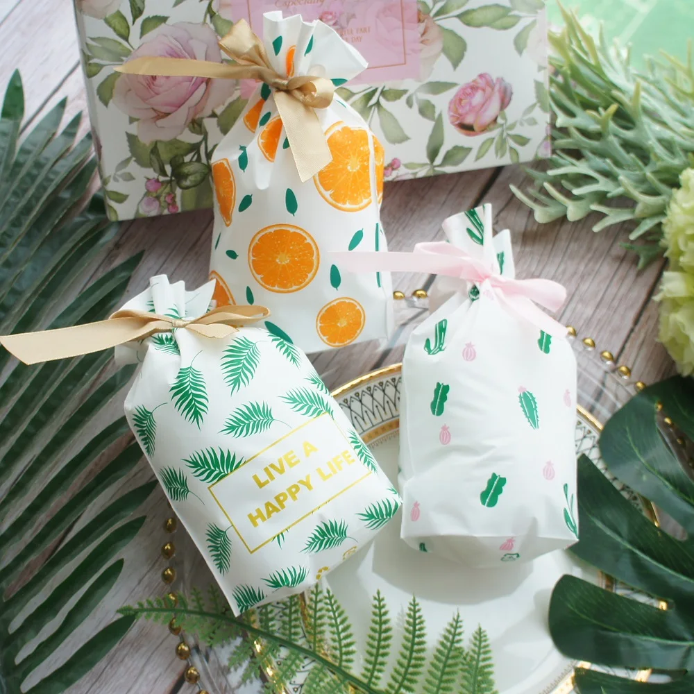 

12*17cm 50pcs Small Orange Cactus Bag with Ribbon Cookie Snacks Gift Packaging Party Birthday Wedding Favor Decoration