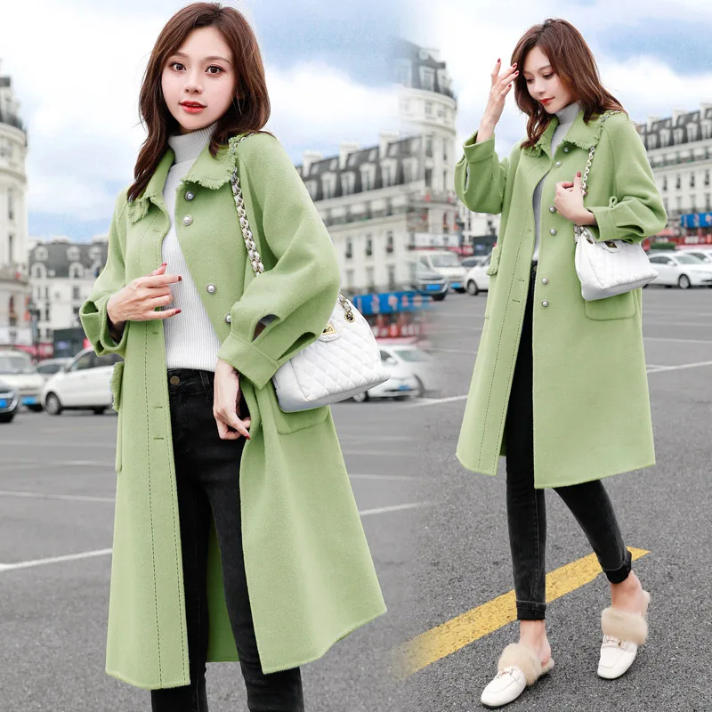 

2019 New Style Woolen Jacket Women's Fashion Loose Elegant Graceful Popular Mid-length Autumn And Winter Woolen Overcoat