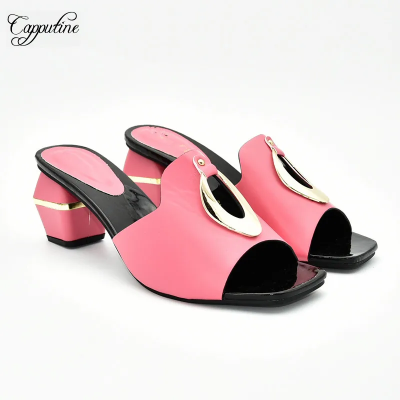 

Amazing coral color African high heel pump shoes for wedding/party 77-4, heel height 7cm, 5 color