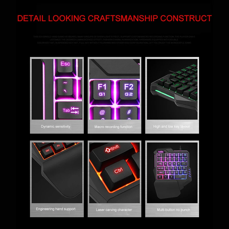 Механическая игровая клавиатура с RGB подсветкой для одной руки портативная мини