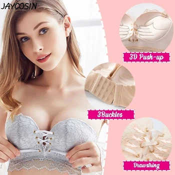 

Women Strapless Bra Bralette Magic Non-Slip Drawstrings Push Up Lace Bra Strapless Drawstring Bandeau Seamless Sexy Push Up Bra