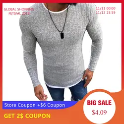 CYSINCOS 2019 мужской осенний сексуальный обтягивающий лонгслив однотонный вязаный пуловер тонкий свитер с круглым вырезом тонкий свитер