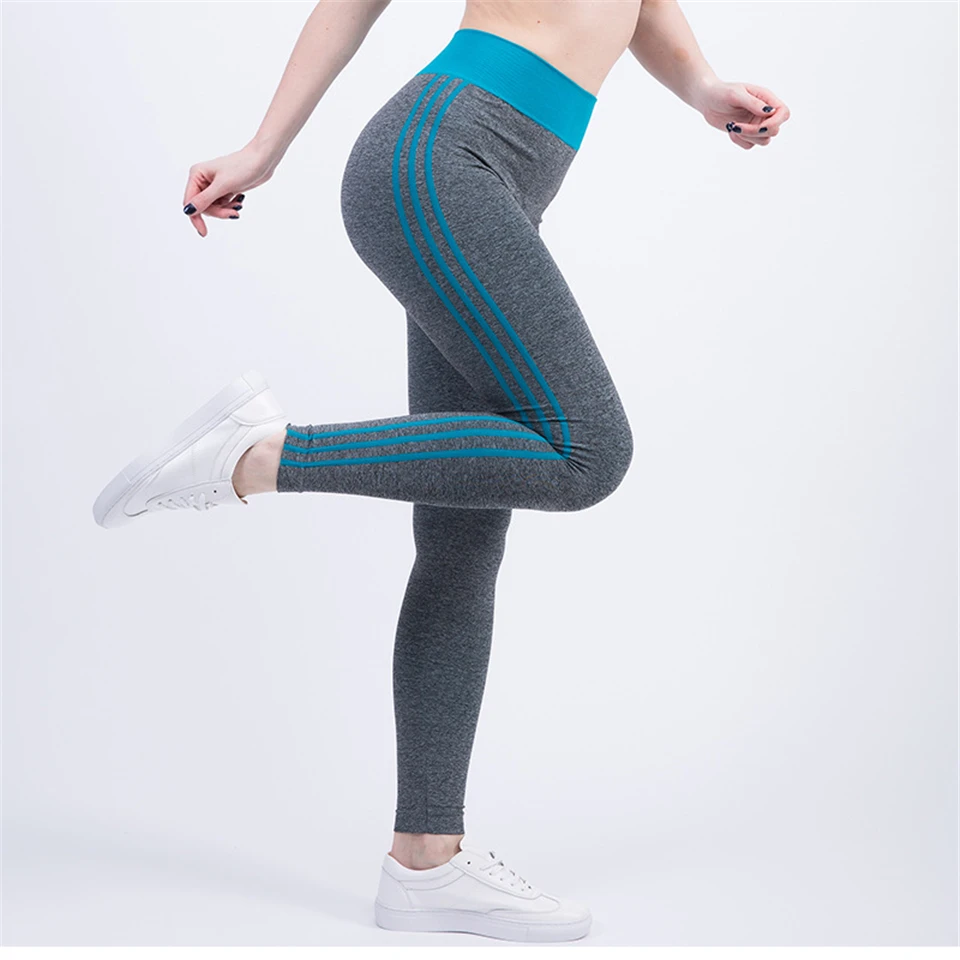 Спортивные Леггинсы женские спортивные колготки Высокая талия сшивание полосатые бедра бесшовные леггинсы, штаны для тренировки йоги для фитнеса бега