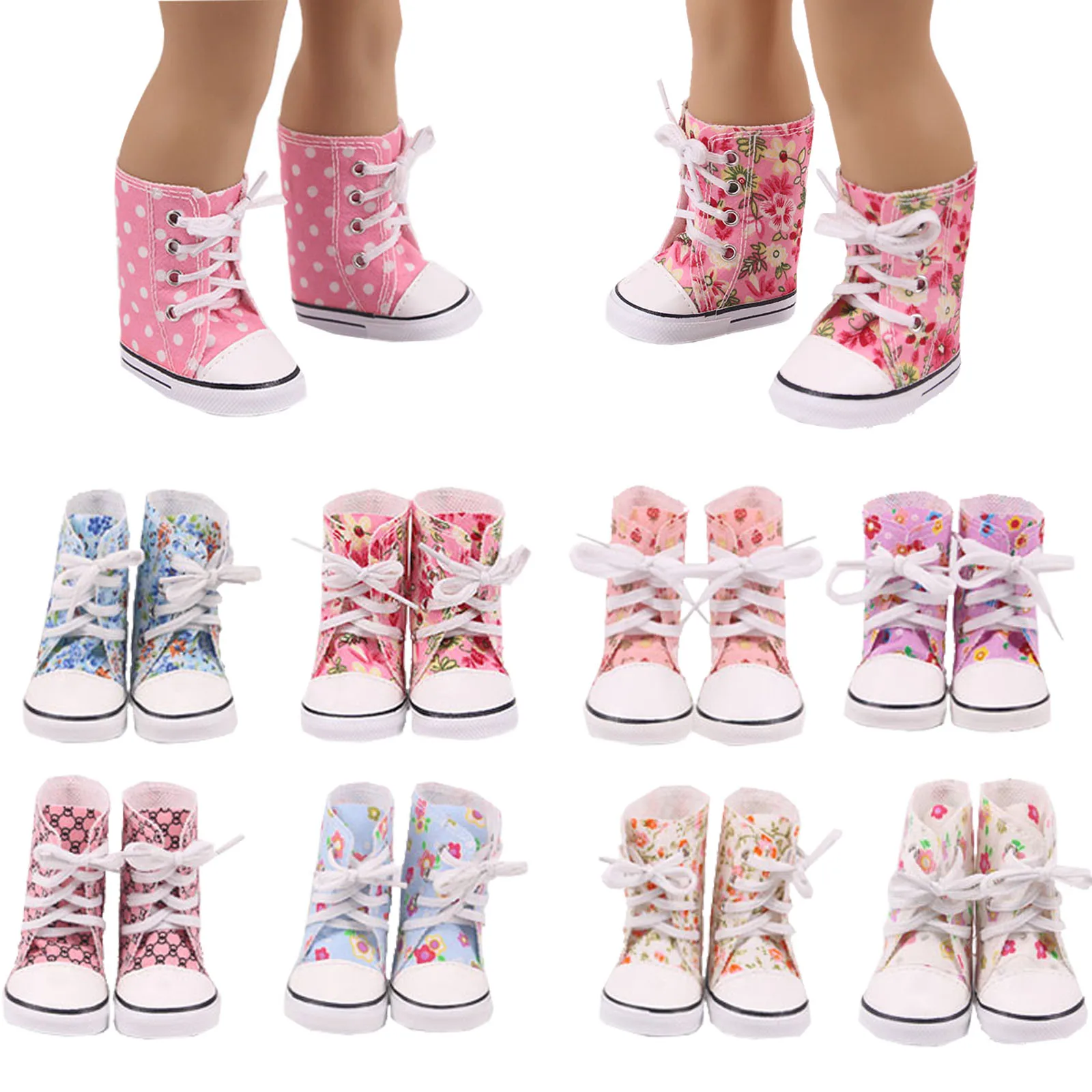 Doll Shoes  Long Print Boots For 18 Inch &Bald Head Doll &New Born Baby Generation Birthday Girl's Toy Gifts