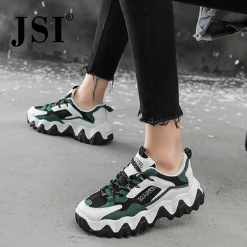 

JSI Casual Women Flats Cross-Tied Lace-Up Chunky Heel Mixed Colors Breathable Fashion Comfortable Shoes New Stylish Sneaker JY96